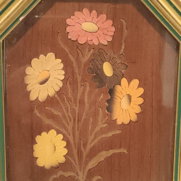 Vtg Mayflower Sorrento Inlaid Wood Framed Art-Floral-Octagonal-Marquetry-Italy - Picture 2 of 12